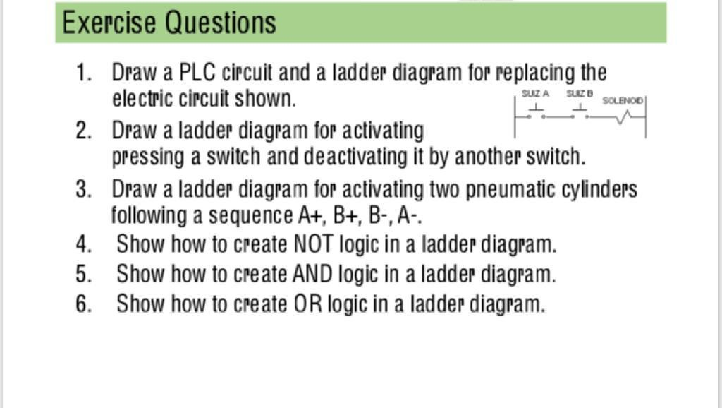 Solved Exercise Questions 1. 2. 3. Draw A PLC Circuit And A | Chegg.com