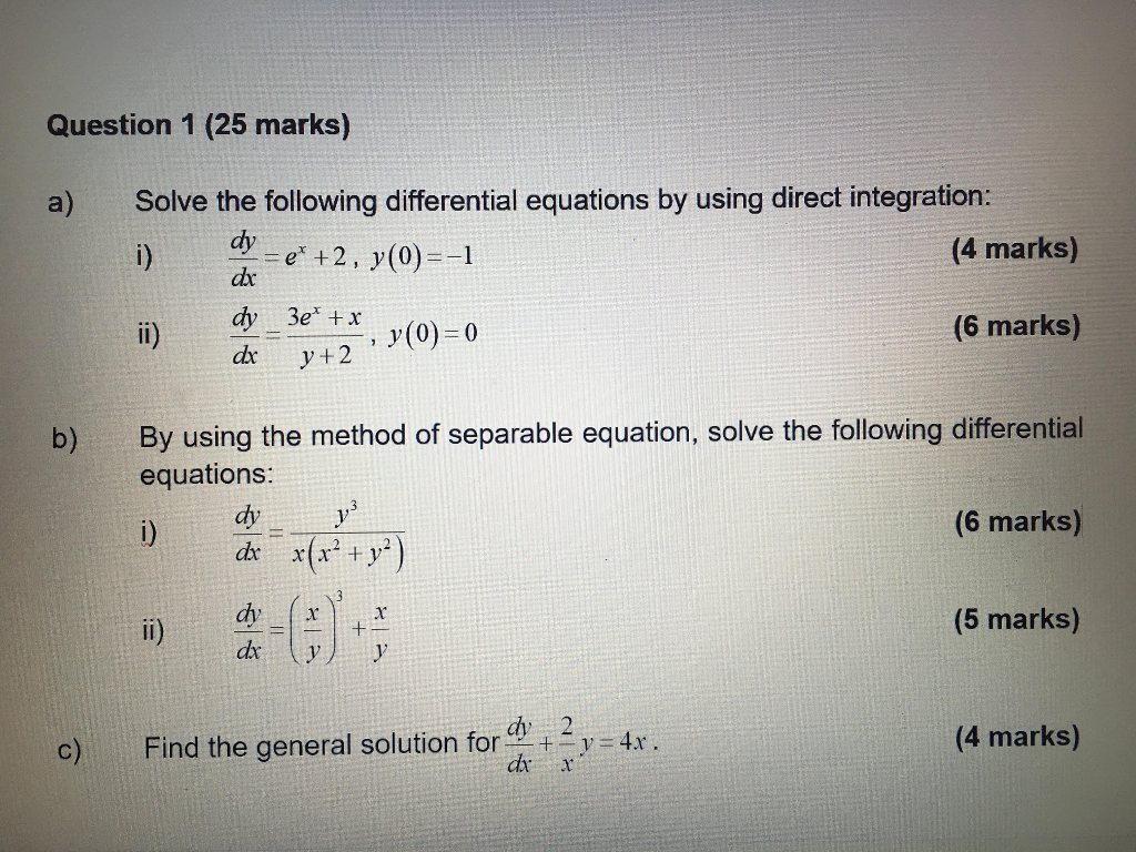 Solved Question 1 (25 marks) a) Solve the following | Chegg.com