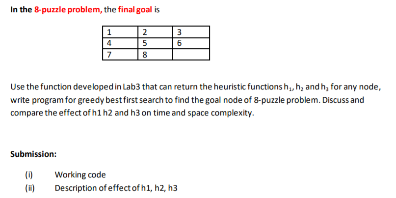 Solved In the 8-puzzle problem, the final goal is 1 4 7 00 | Chegg.com