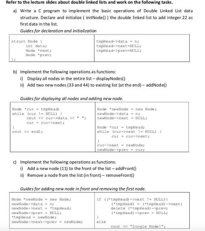 Solved Refer to the lecture slides about dou ble linked | Chegg.com
