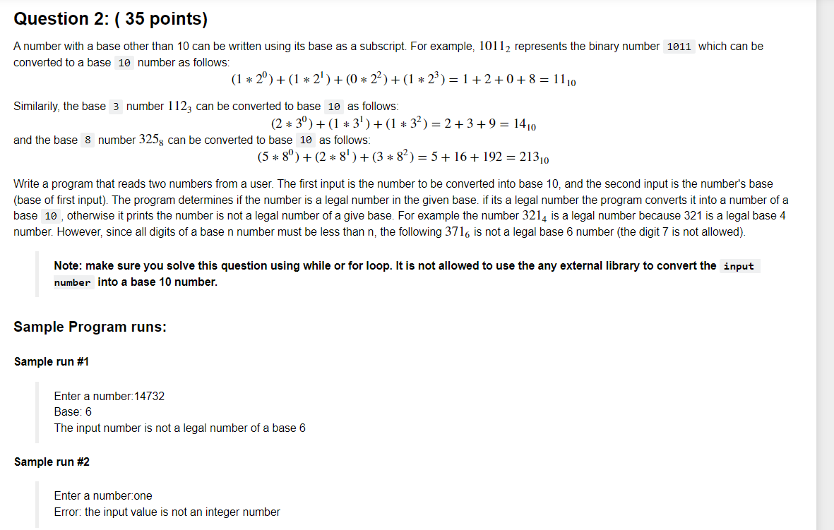 Solved You should use (For and While loops). And don't use | Chegg.com