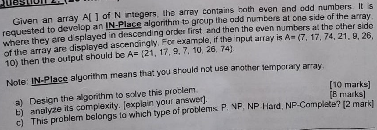 Solved Given an array A[] of N integers, the array contains | Chegg.com