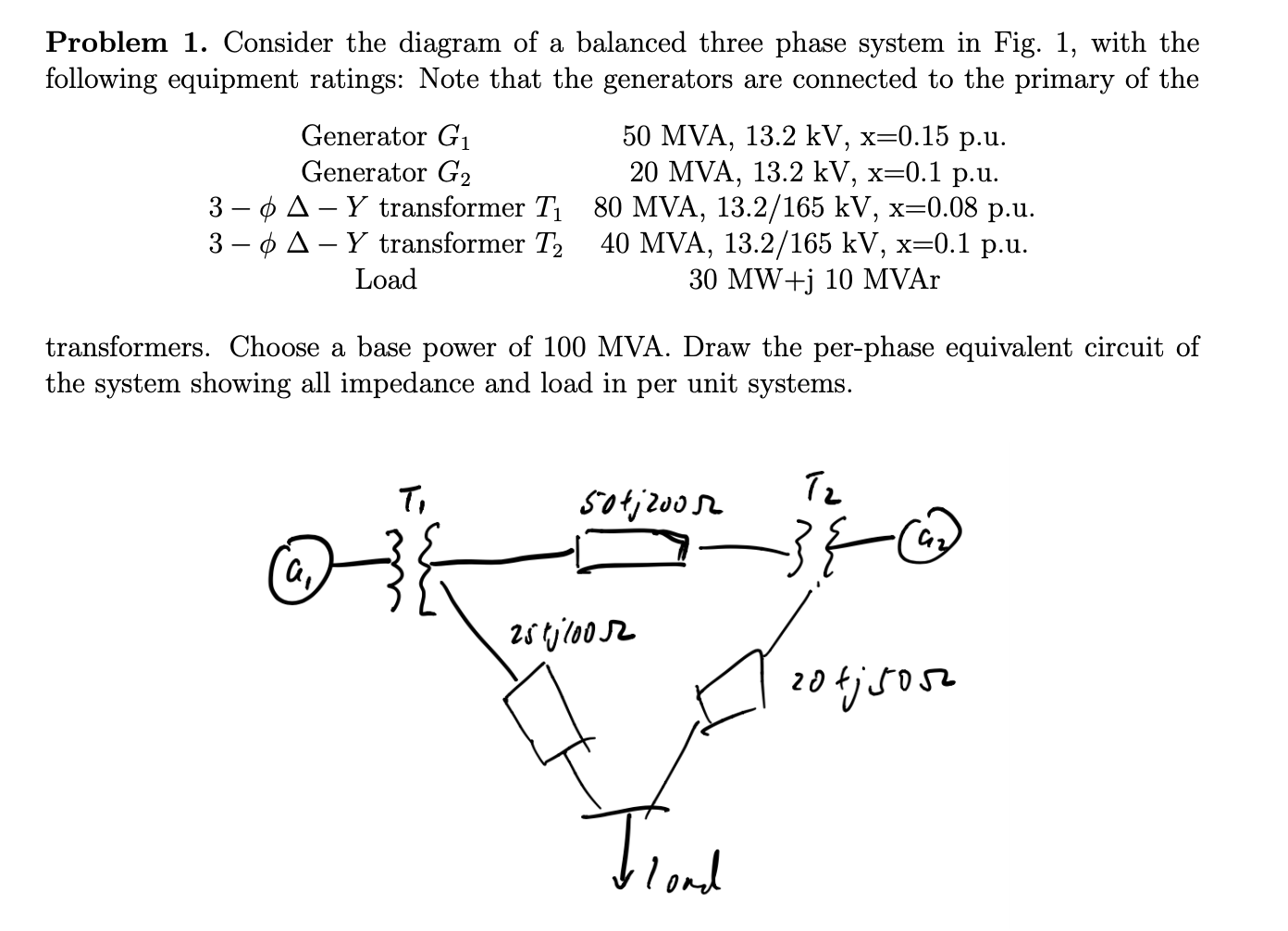 Solved Problem 1. Consider the diagram of a balanced three | Chegg.com