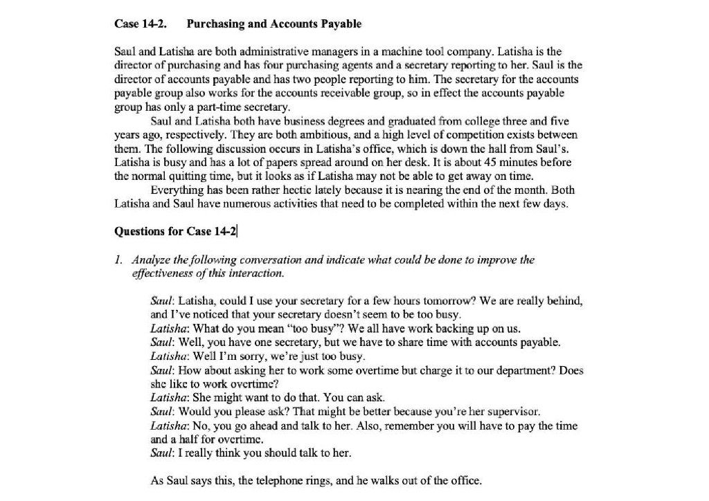 Case 14-2. Purchasing and Accounts Payable Saul and | Chegg.com