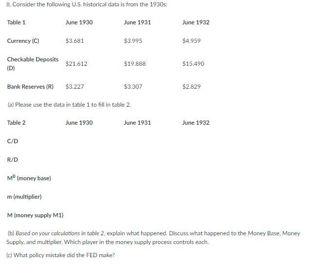 Solved II. Consider the following U.S. historical data is | Chegg.com