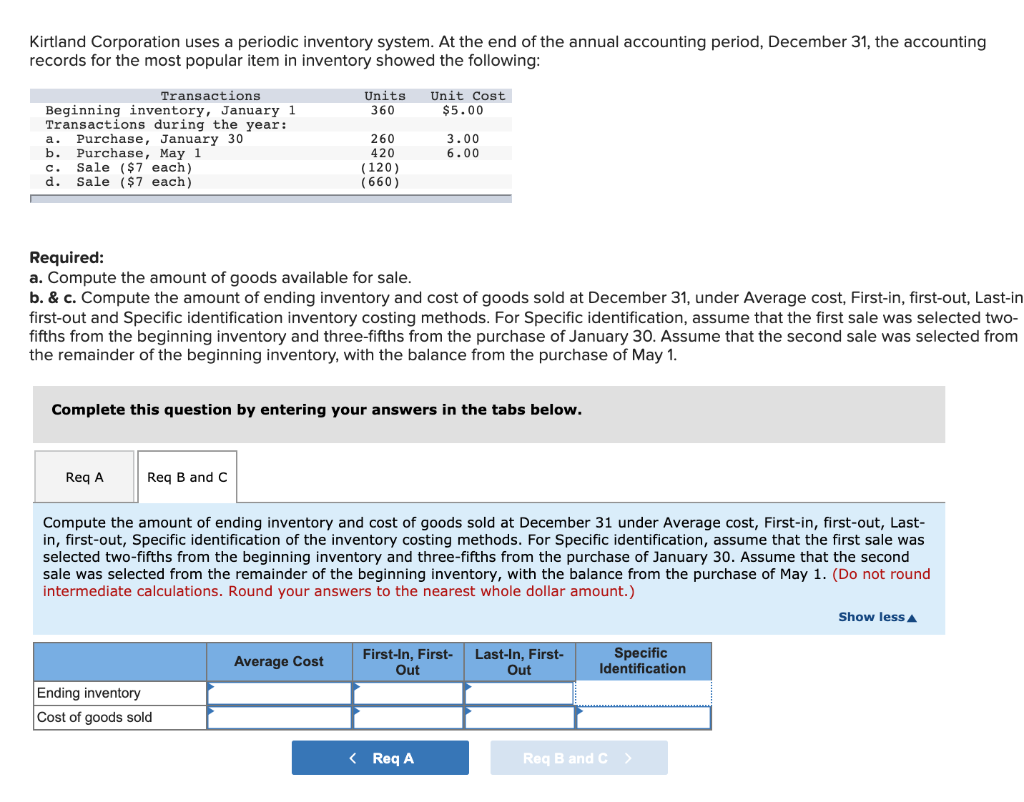 Solved Kirtland Corporation uses a periodic inventory