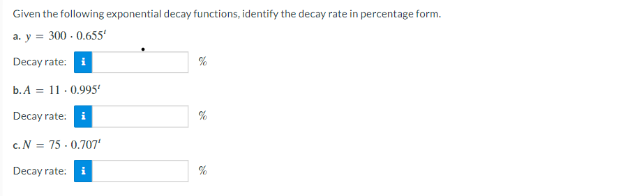 Solved Given the following exponential decay functions, | Chegg.com