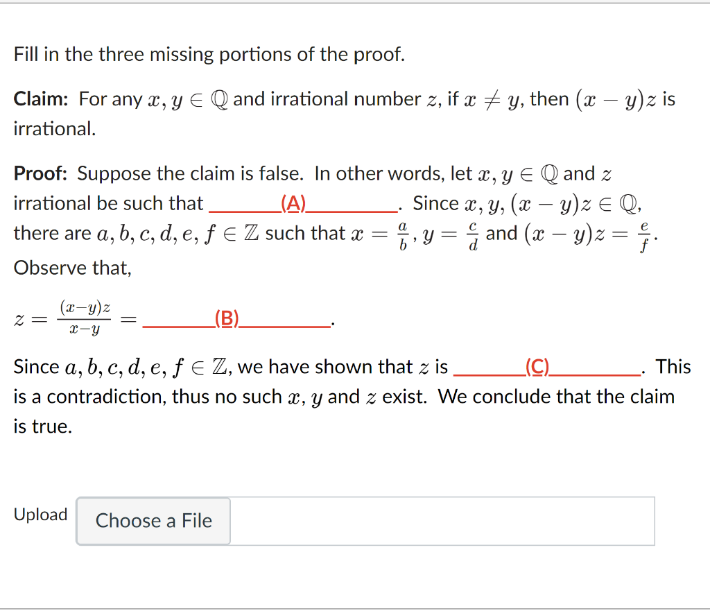 Solved Fill In The Three Missing Portions Of The Proof. | Chegg.com