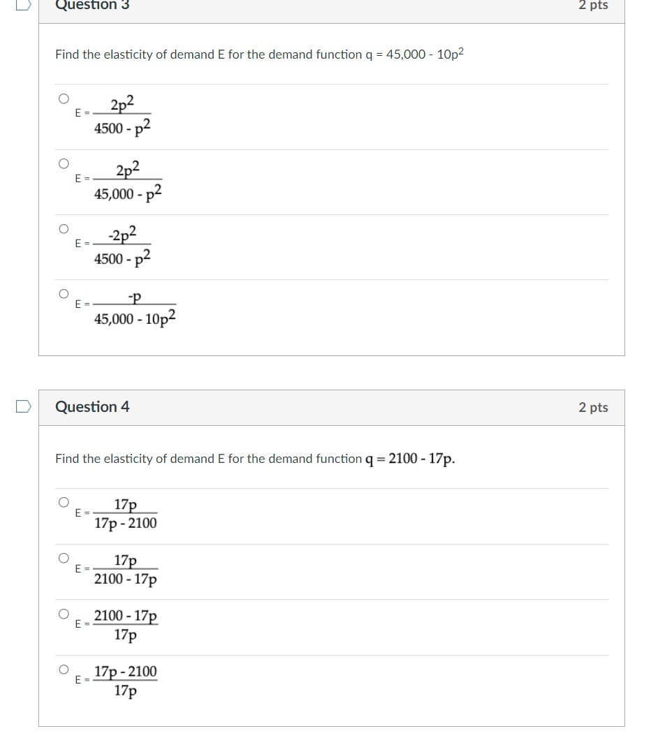 Solved Find the elasticity of demand E for the demand | Chegg.com