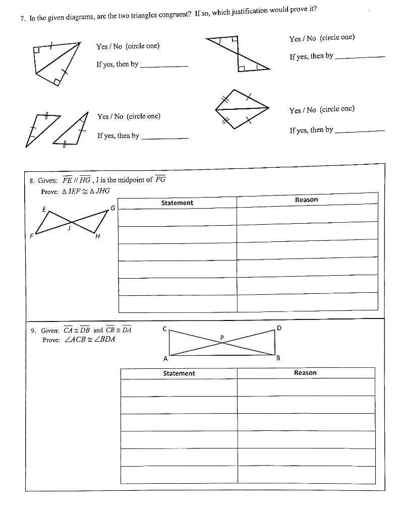 Solved 7. In the given diagrams, are the two triangles | Chegg.com