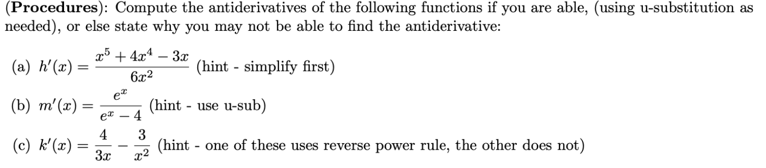 Solved (Procedures): Compute the antiderivatives of the | Chegg.com