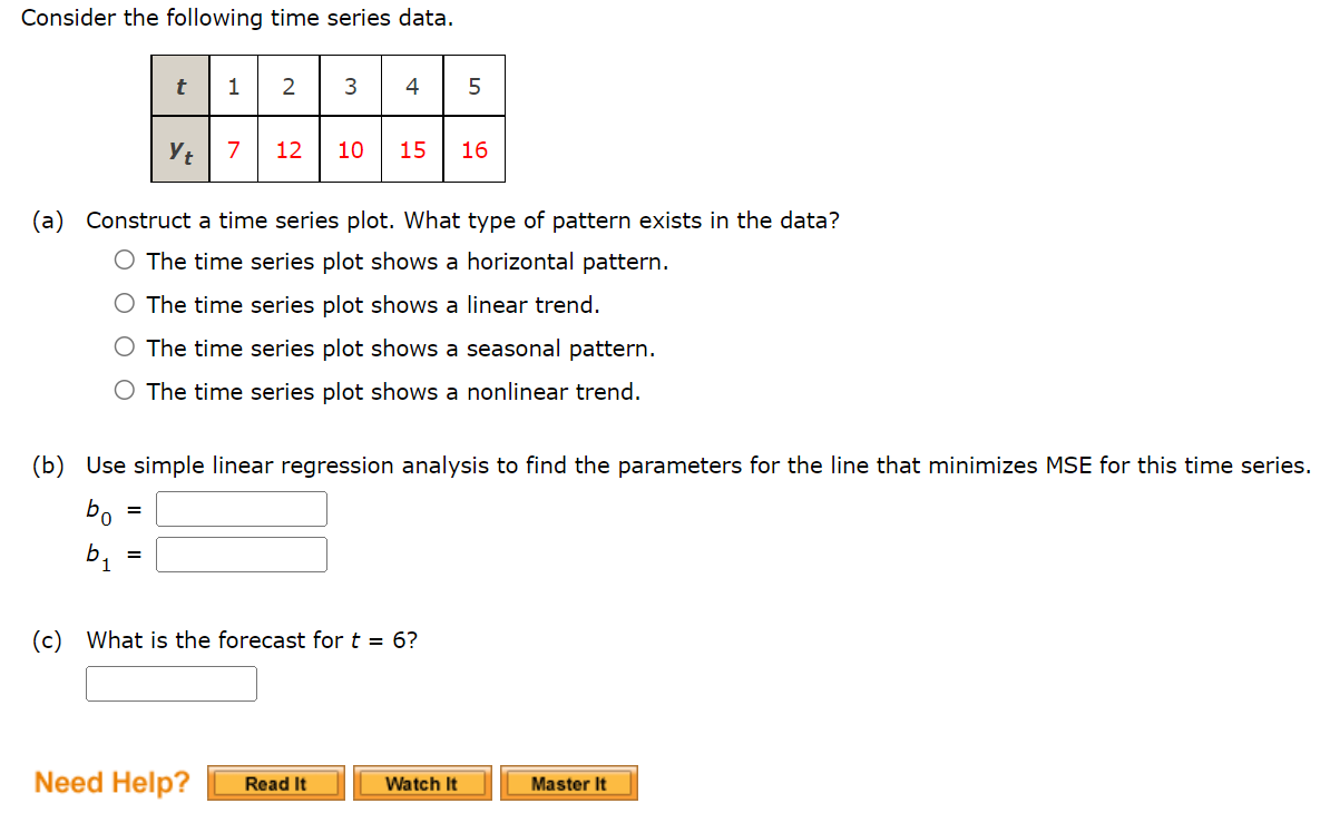 Solved Consider the following time series data. (a) | Chegg.com