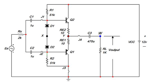 R1 51k C1 Q2 22 1u XD1 Rx RE2 10 Y СЗ w x 2k J4 RE1 | Chegg.com