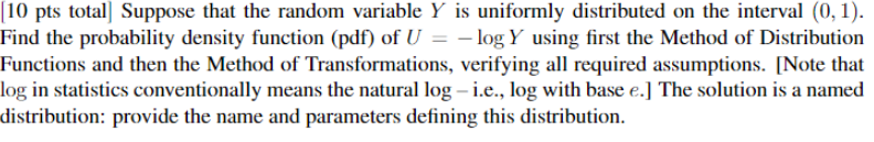 Solved [10 pts total ] Suppose that the random variable Y is | Chegg.com