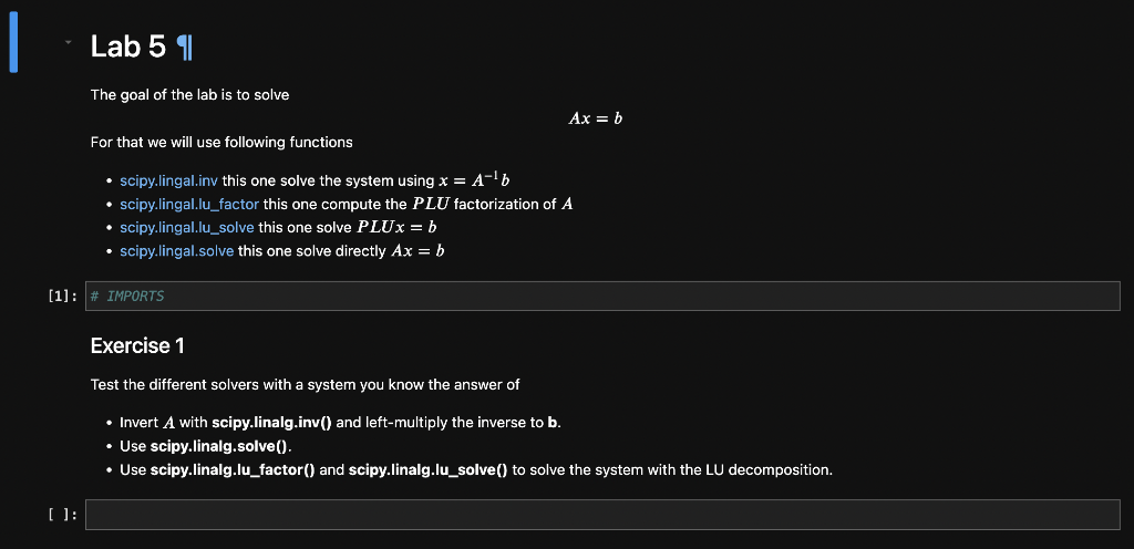 Solved The goal of the lab is to solve Ax=b For that we will | Chegg.com