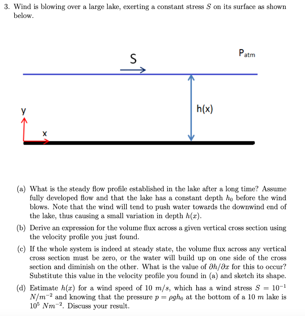 3. Wind Is Blowing Over A Large Lake, Exerting A | Chegg.com