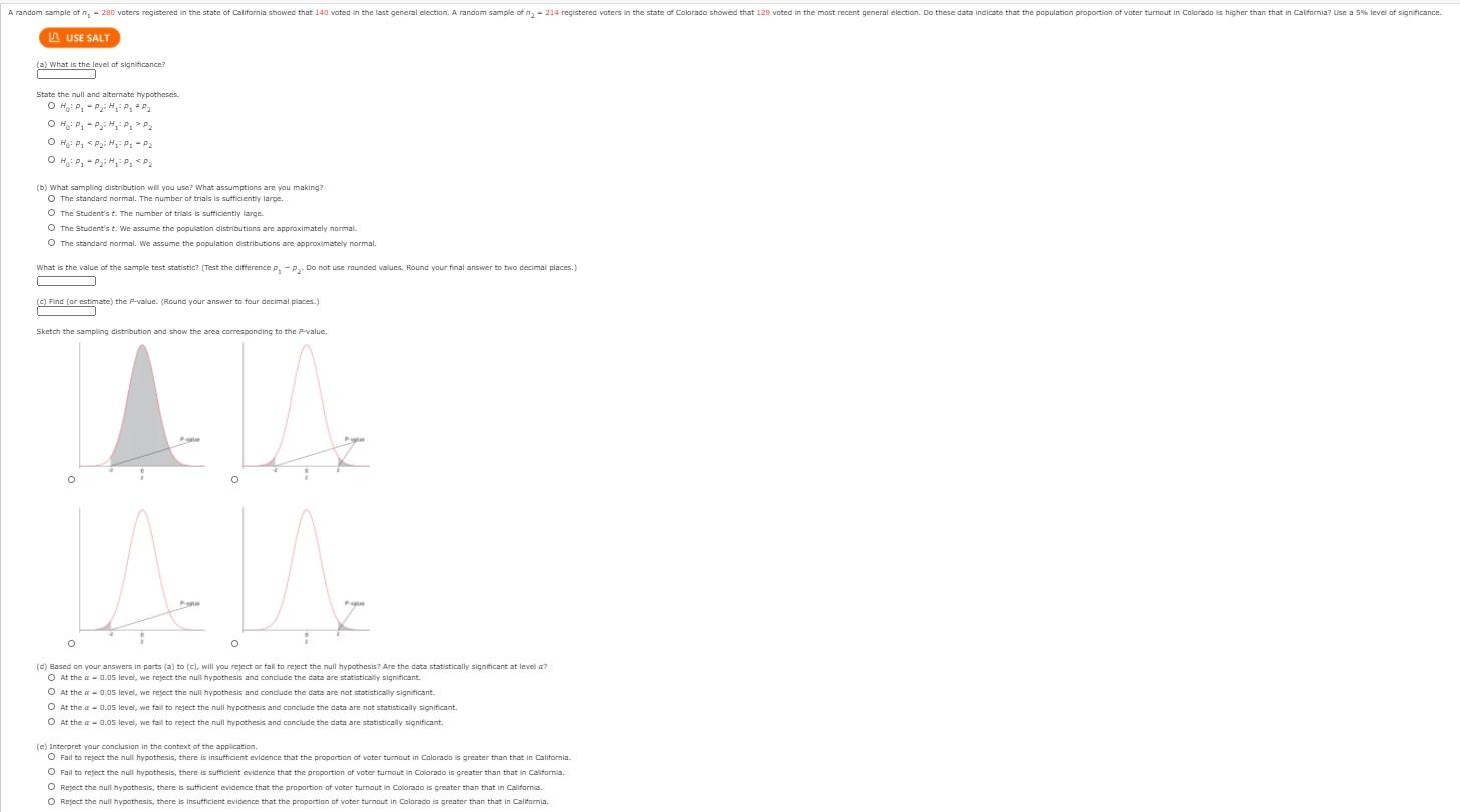 Solved A Random Sample Of N - 200 Voters Registered In The | Chegg.com