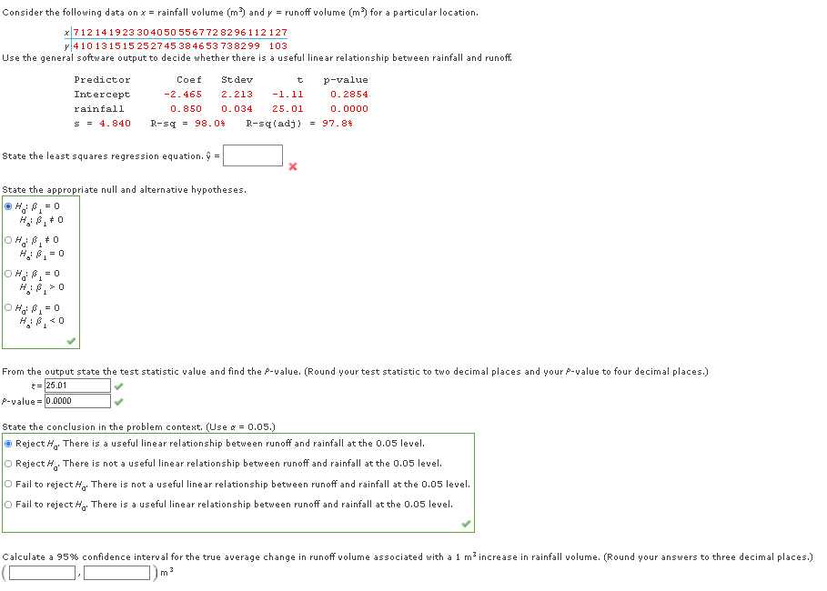 Solved Consider the following data on x = rainfall volume