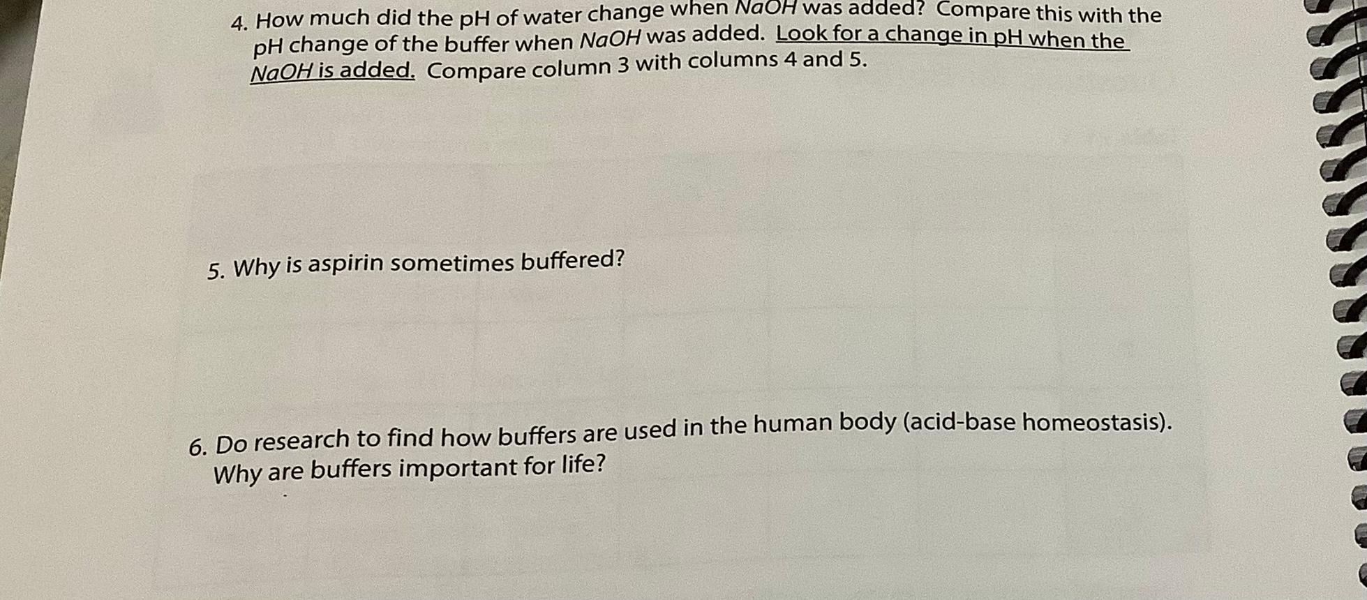 Solved Questions for Buffers Table 21.1 1. How did the pH of | Chegg.com