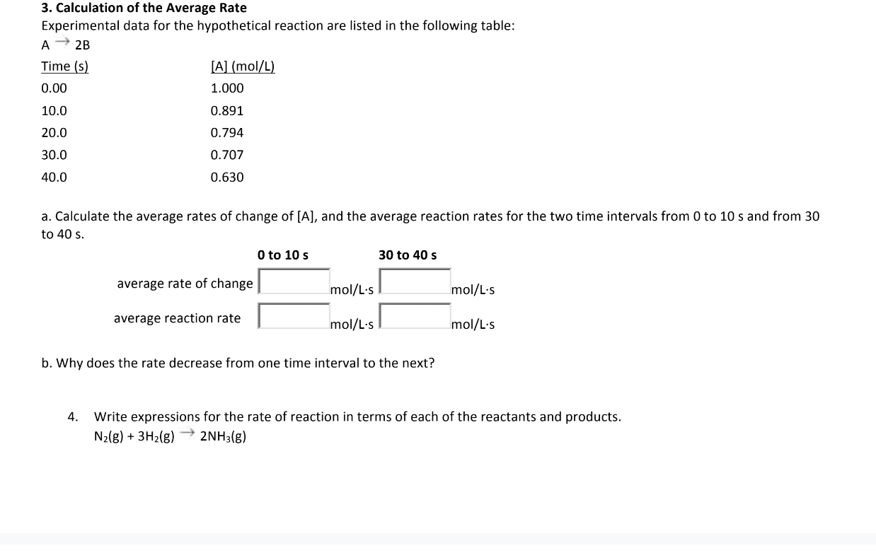 Solved 19. Calculation of the Average Rate Experimental data