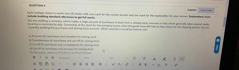 Solved QUESTION 4 2 points Save Answer Each multiple choice | Chegg.com