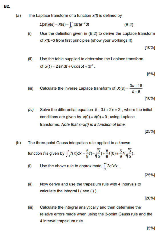 Solved B2 A The Laplace Transform Of A Function X T I Chegg Com