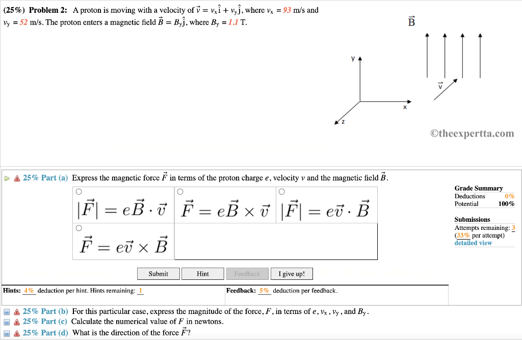 Solved 25 Problem 2 A Proton Is Moving With A Velocity 2558