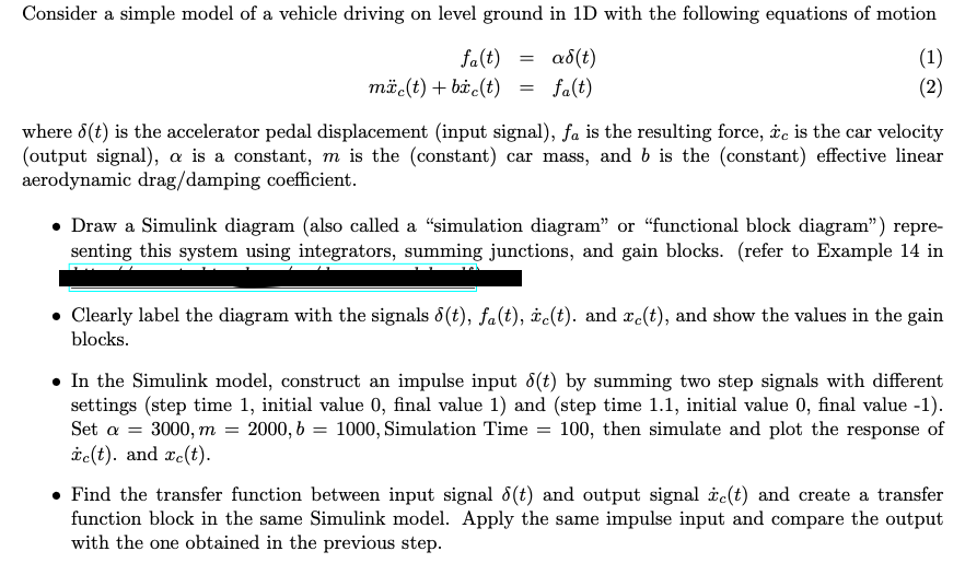 Solved Consider a simple model of a vehicle driving on level | Chegg.com