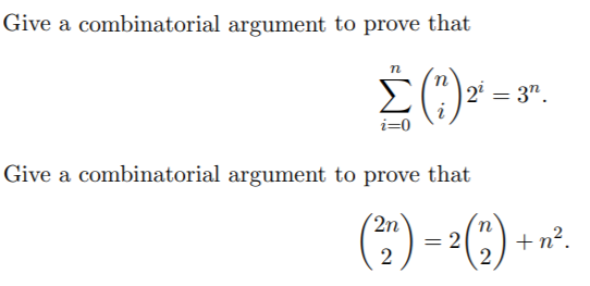 Solved Give A Combinatorial Argument To Prove That Σθε- N 22 | Chegg.com