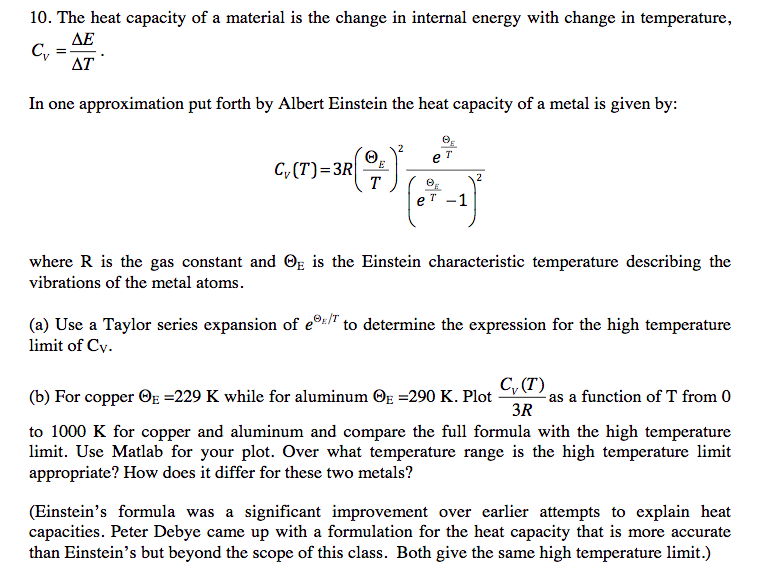 Solved 10. The Heat Capacity Of A Material Is The Change In | Chegg.com