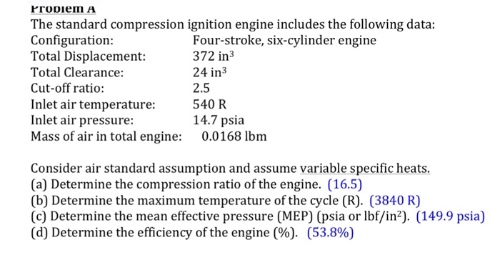 Solved rroDiem A. The standard compression ignition engine | Chegg.com