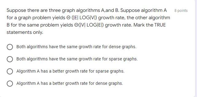 Solved 8 points Suppose there are three graph algorithms A | Chegg.com