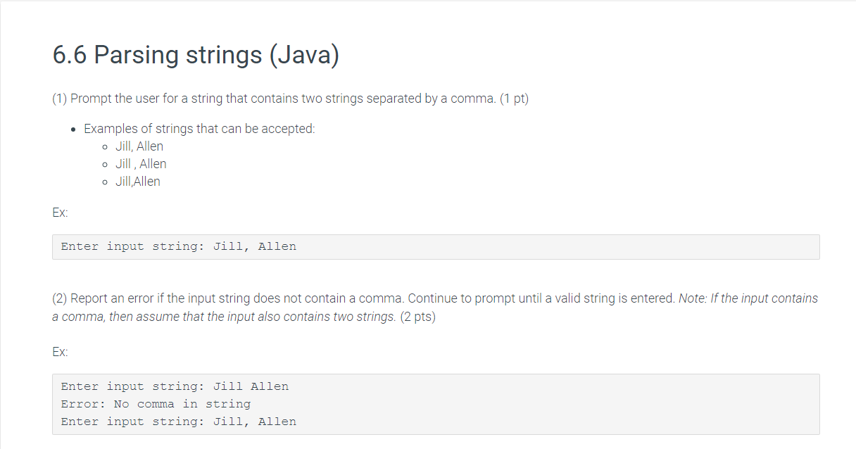 Solved 6.6 Parsing strings (Java) (1) Prompt the user for a | Chegg.com