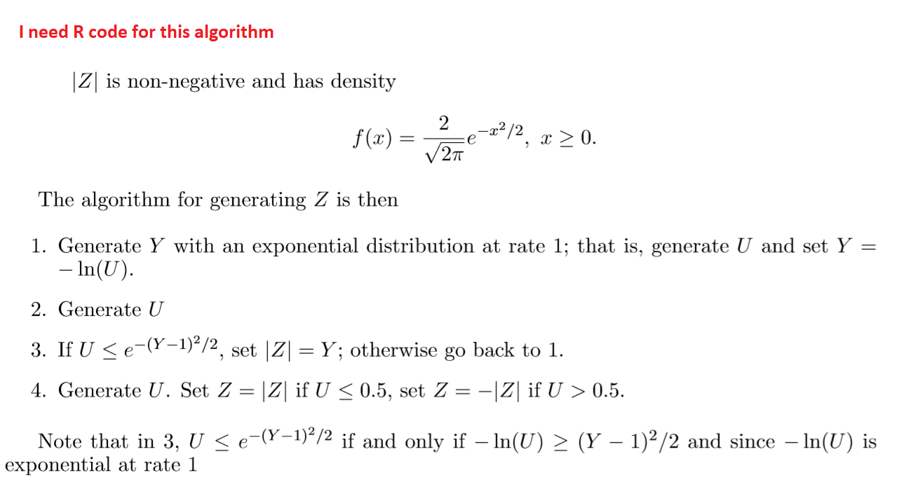 Solved I Need R Code For This Algorithm Z Is Non Negati Chegg Com