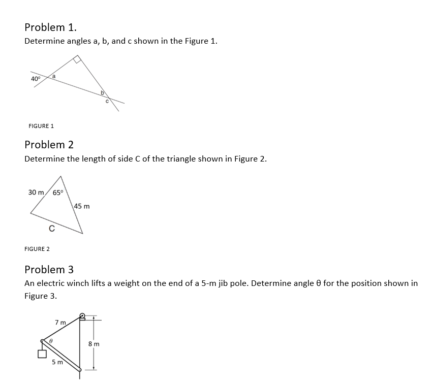 Solved Problem 1. Determine Angles A, B, And C Shown In The | Chegg.com