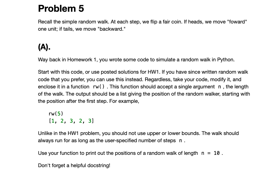 Solved Problem 5 Recall the simple random walk. At each | Chegg.com