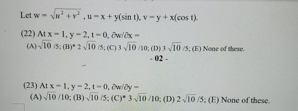 Solved Let W Vu Va U X Y Sin T V Y X Cost Chegg Com