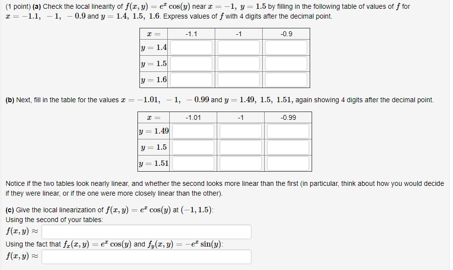 Solved 1 Point A Check The Local Linearity Of F X Y Chegg Com