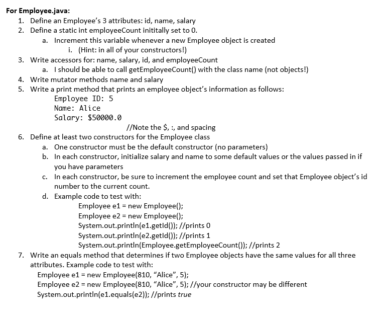 Solved For Employee.java 1. 2. Define an Employee's 3 | Chegg.com