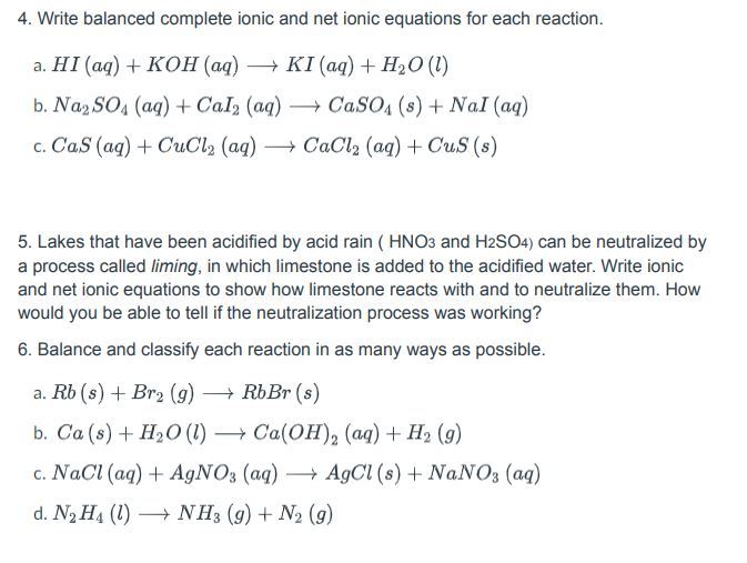 Solved 4. Write balanced complete ionic and net ionic | Chegg.com