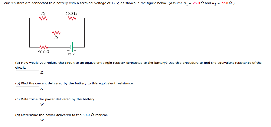 Solved Four resistors are connected to a battery with a | Chegg.com