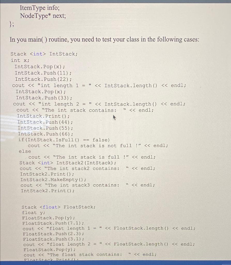 Solved Question 1 (40 points) Implement a template class | Chegg.com