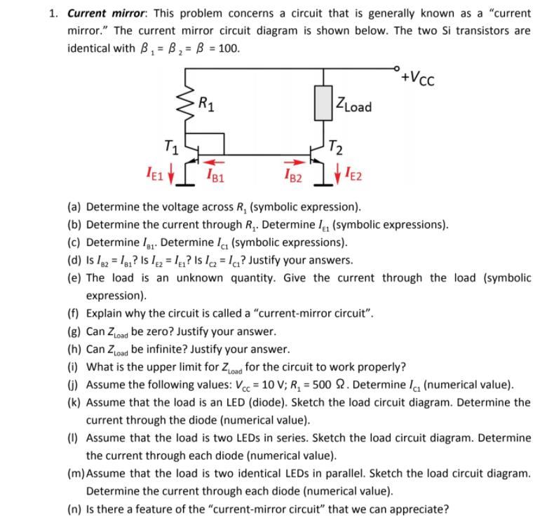 Solved 1. Current mirror: This problem concerns a circuit | Chegg.com