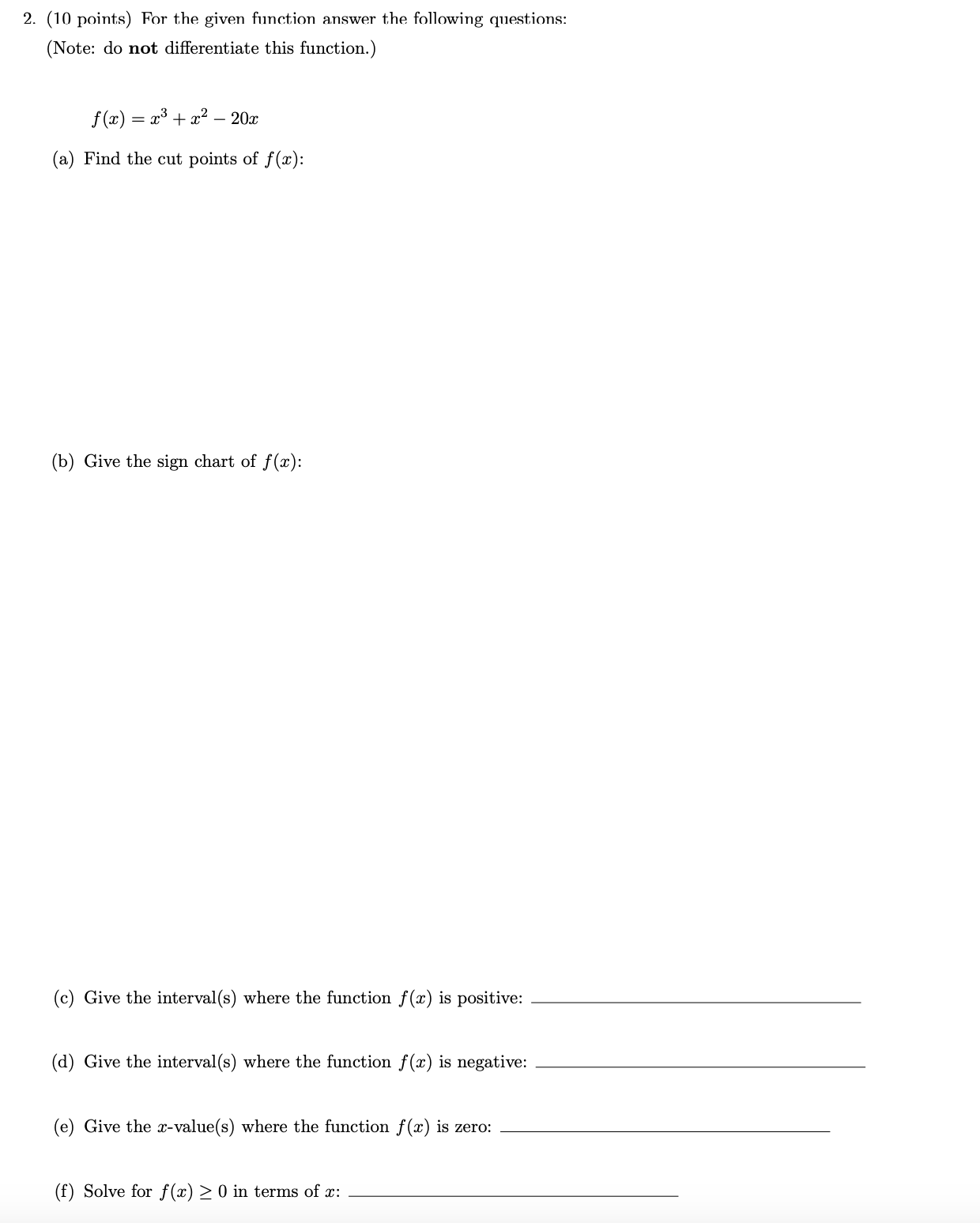 Solved ( 10 ﻿points) ﻿For the given function answer the | Chegg.com