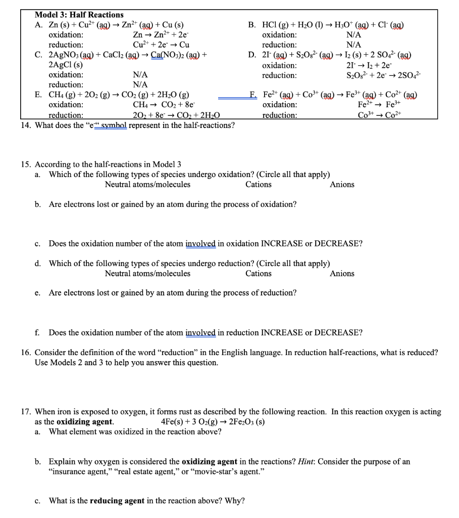 Solved Model 3: Half Reactions A. Zn(s) + Cu2+ (aq) → Zn2+ | Chegg.com