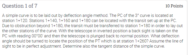 Solved Question 1 of 7 10 Points A simple curve is to be | Chegg.com