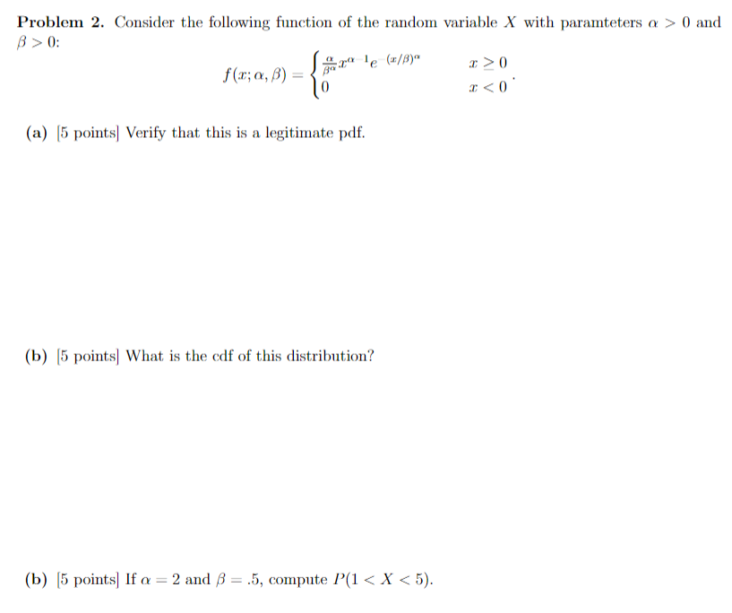 Solved Problem 2. Consider The Following Function Of The | Chegg.com