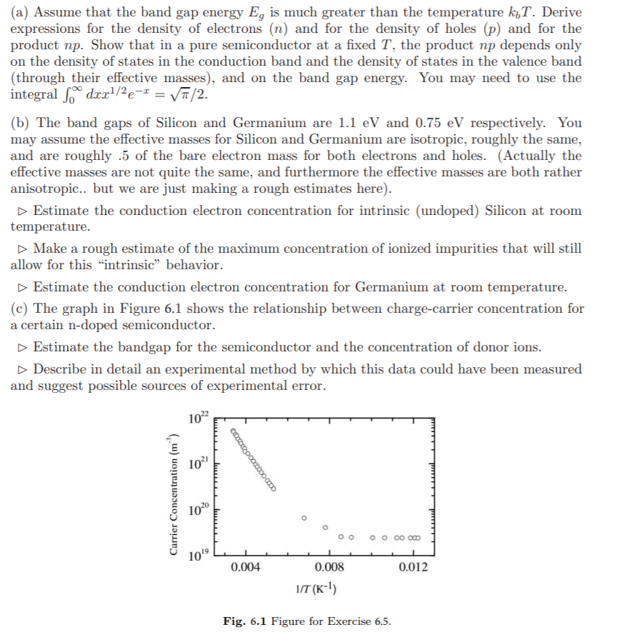 Solved (a) Assume that the band gap energy E, is much | Chegg.com