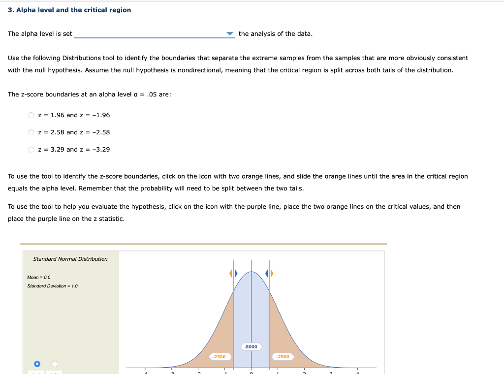 Solved 3. Alpha level and the critical region The alpha | Chegg.com