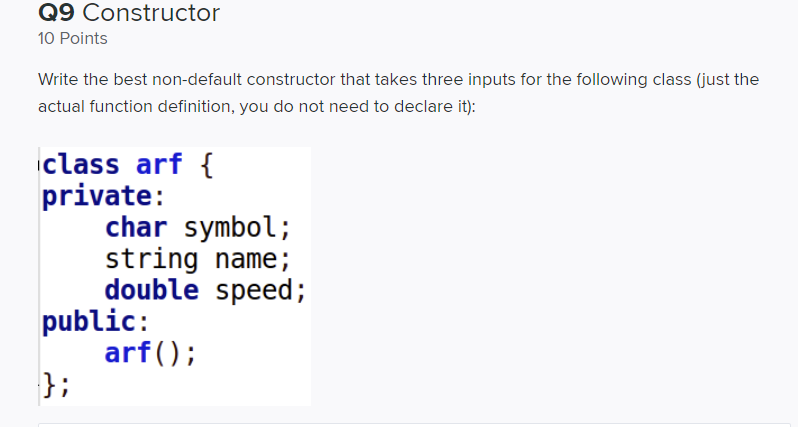 Solved Q9 Constructor 10 Points Write the best non-default | Chegg.com